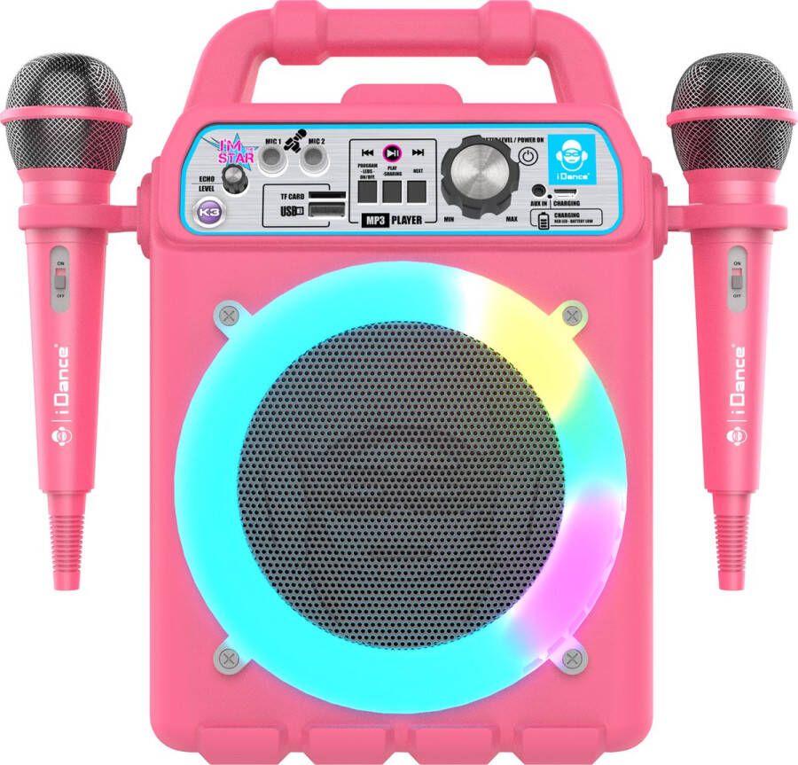 IDance K3v2 Karaoke Set Bluetooth Party Speaker Met Discolicht Inclusief 2 Microfoons Roze