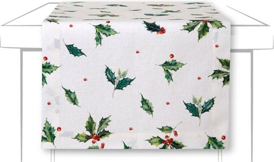 Ideal Home Kerst tafelloper hulst 150 x 45 cm 100% katoen