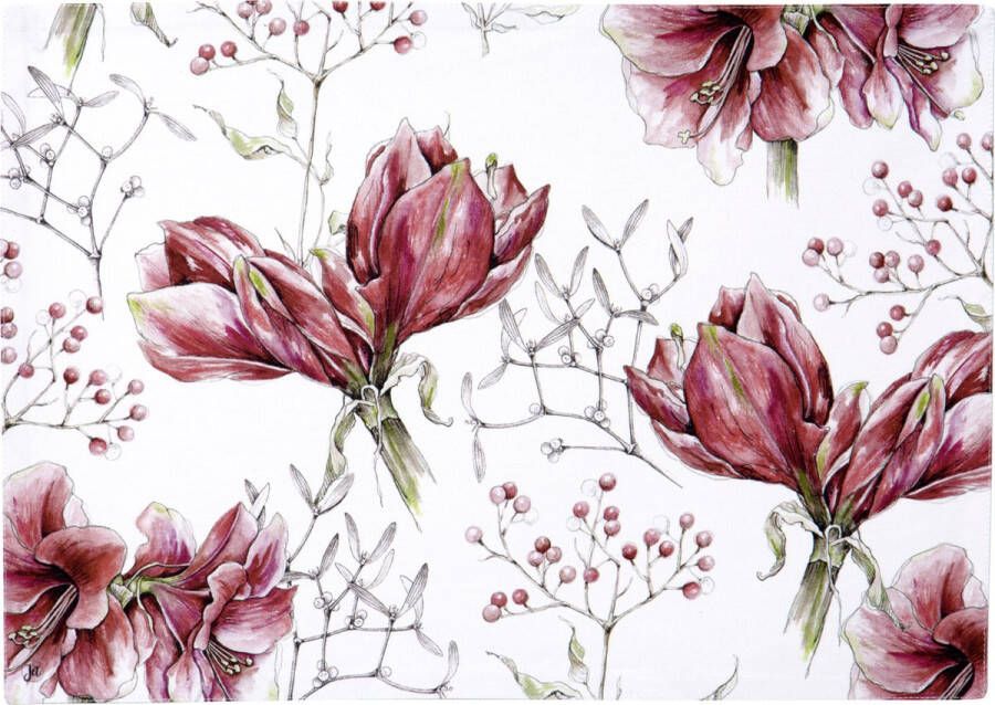 Ideal Home Kerst Set van twee placemats Amaryllis katoen 33 x 48 cm