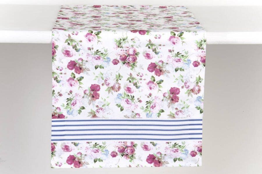 Ideal Home Tafelloper Scarlett 45 x 150 cm 100% katoen Wit met rozen