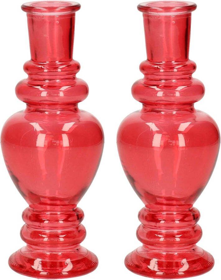Ideas 4 Seasons Bloemenvaas Venice 2x voor kleine stelen boeketten gekleurd sierglas helder koraal rood D5.7 x H15 cm