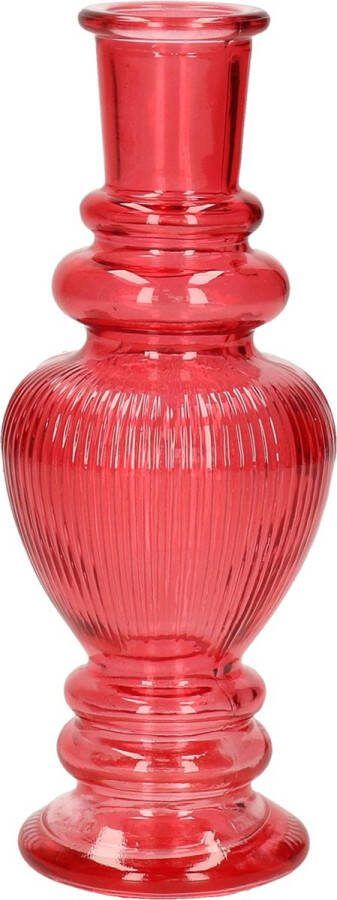 Ideas 4 Seasons Bloemenvaas Venice voor kleine stelen boeketten gekleurd sierglas ribbel koraal rood D5.7 x H15 cm