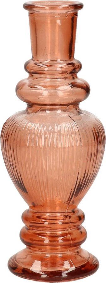 Ideas 4 Seasons Bloemenvaas Venice voor kleine stelen boeketten gekleurd sierglas ribbel oranje D5.7 x H15 cm