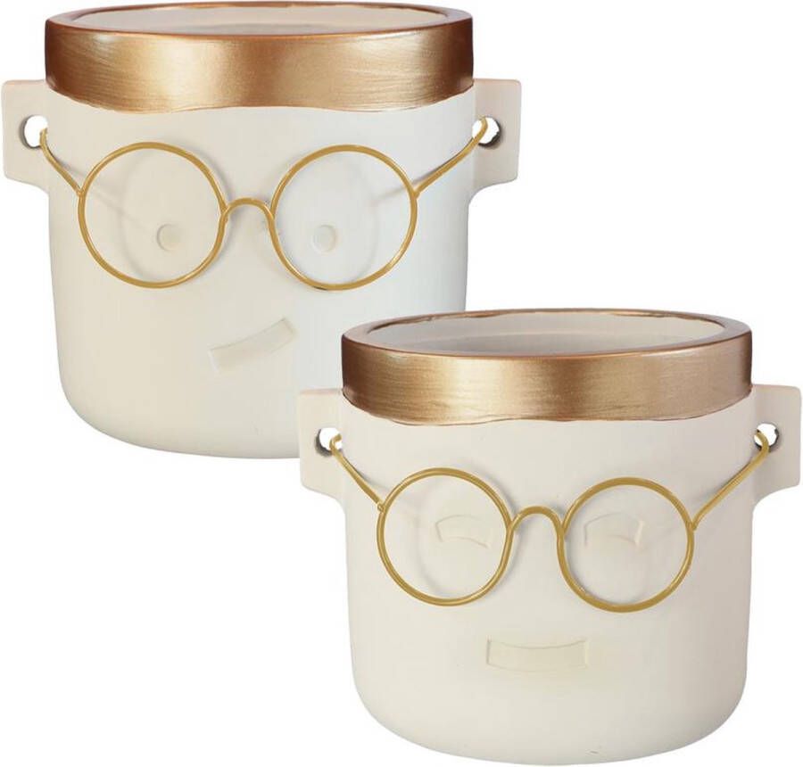 Ideas 4 Seasons Bloempot met bril Harry set van 2 stuks met afmeting 14cm