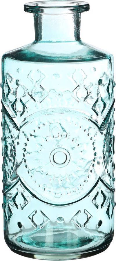Ideas 4 Seasons Ideas4seasons Bloemenvaas flesvaas Berlin met motief helder glas lichtblauw D9 x H21 cm Vazen