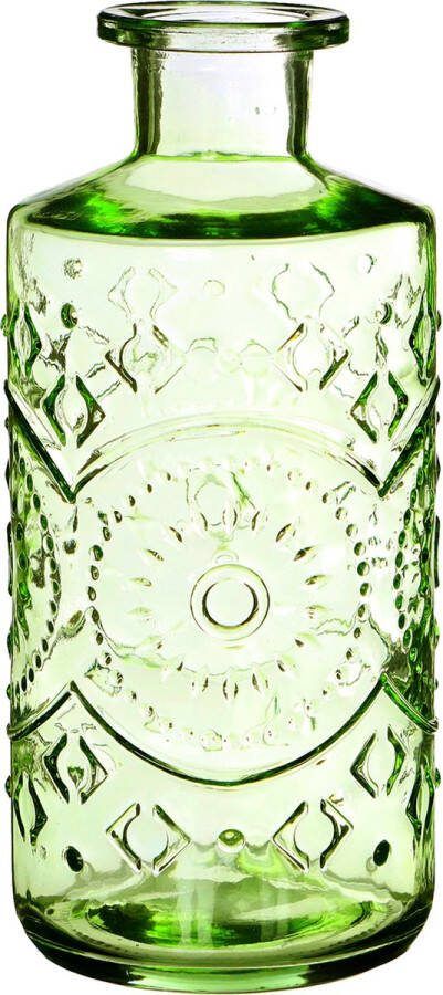 Ideas 4 Seasons Ideas4seasons Bloemenvaas flesvaas Berlin met motief helder glas lichtgroen D9 x H21 cm Vazen