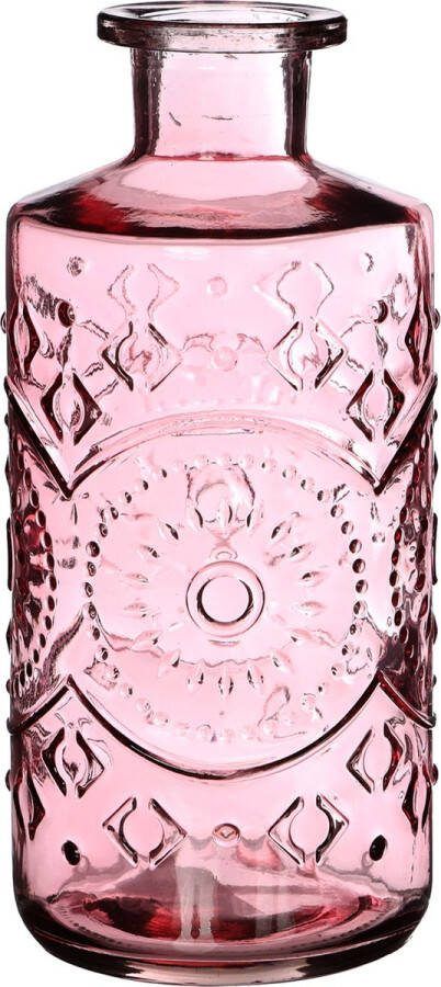 Ideas 4 Seasons Ideas4seasons Bloemenvaas flesvaas Berlin met motief helder glas lichtroze D9 x H21 cm Vazen