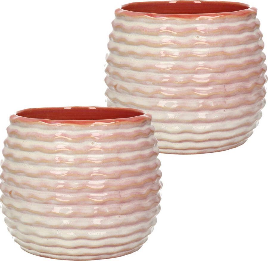 Ideas 4 Seasons Ideas4seasons Bloempot plantenpot Rise 2x ribbel zachtroze voor kamerplant D16 x H13 cm