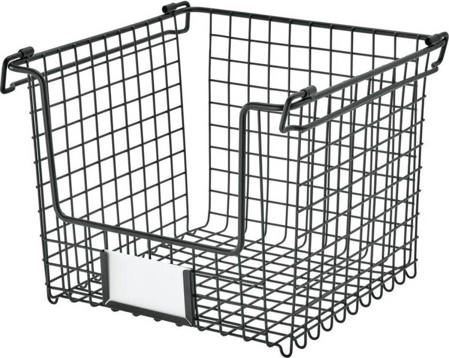 IDesign Opbergmand 25.5 x 25.5 x 20.5 cm Stapelbaar RVS Zwart Classico