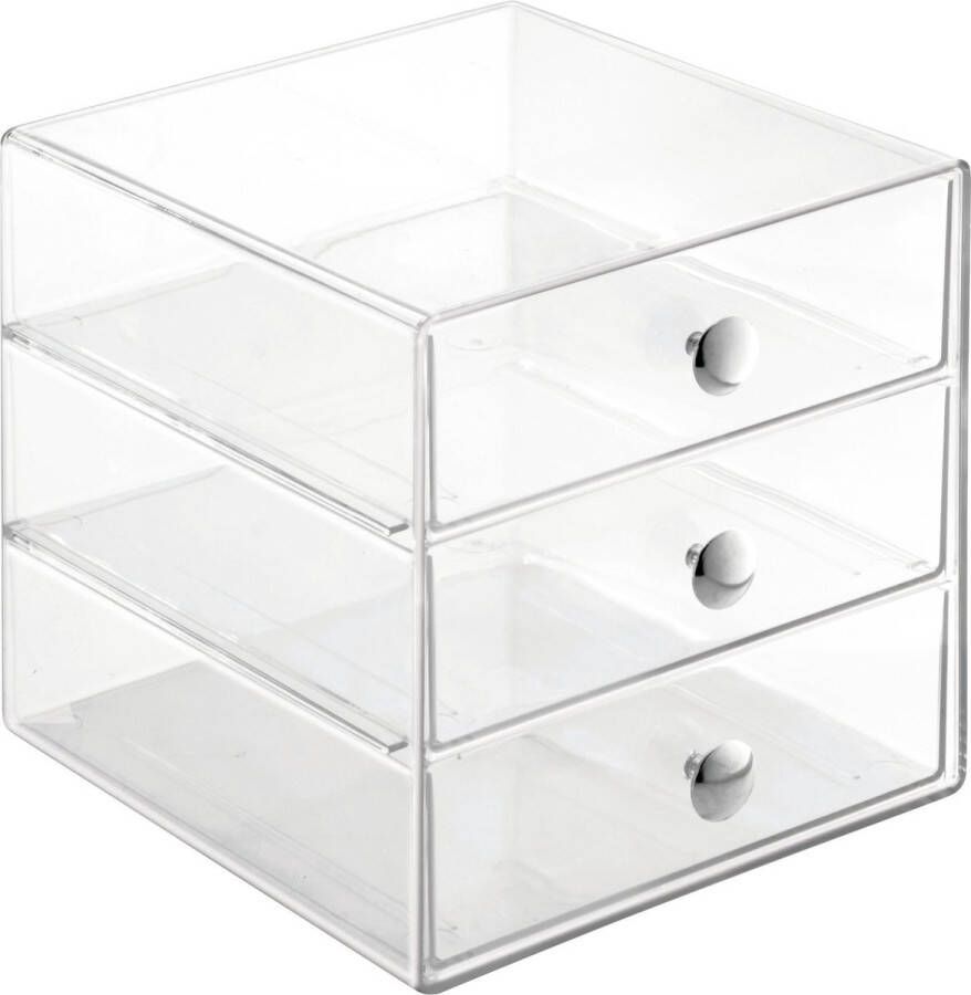 IDesign Ladekast Make-up Organizer 3 Lades 26.4 x 18.4 x 25.9 cm Transparant Kunststof Drawers