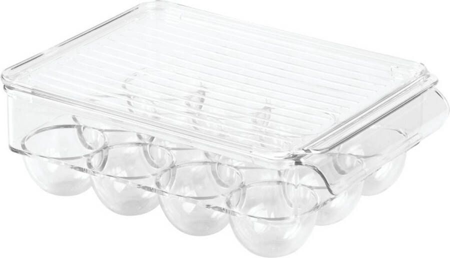 IDesign Eierbakje 12 eieren Transparant Stapelbaar & Met deksel 12 eieren (16 x 22 x 7 5 cm)
