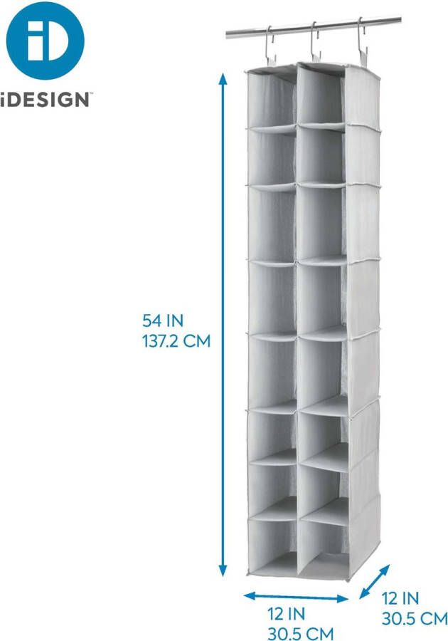 IDesign Hang organizer kledingkast 16 vaks Grijs Sorteervakken Ophangen zonder boren Opvouwbaar 16 verstelbare vakken