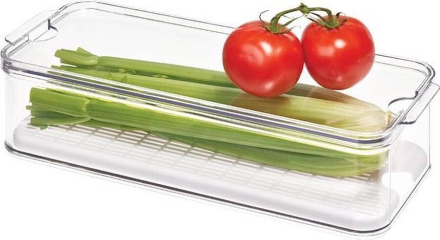 IDesign Koelkast organizers voor groenten Transparant Stapelbaar & Met deksel Large uitneembare afdruipinzet