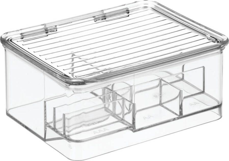 IDesign Batterij Organizer met Deksel 16.9 x 14.1 x 7.5 cm Stapelbaar Kunststof Transparant Linus