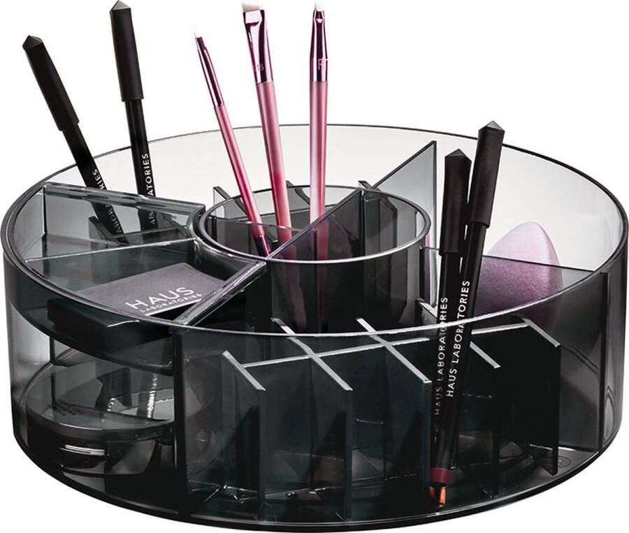 IDesign Draaiplateau voor make-up en cosmetica rookgrijs 95333EU Sorteervakken Klaar voor gebruik
