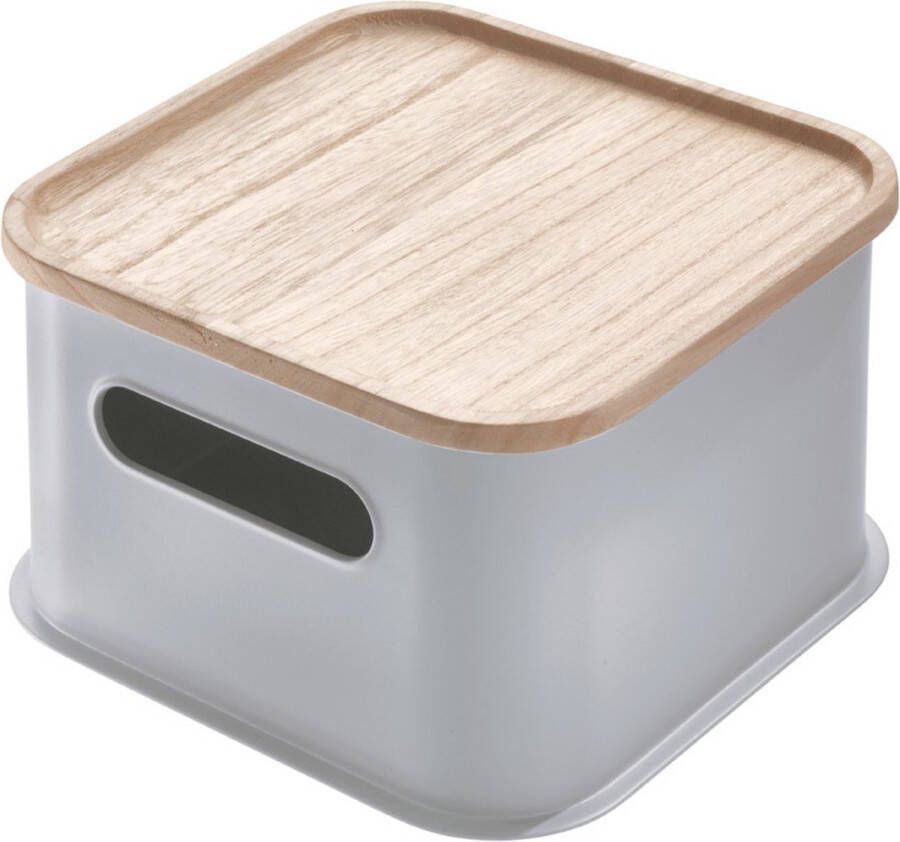 IDesign Opbergbox met Handvat en Deksel 21.3 x 21.3 x 12.7 cm Paulownia Hout Grijs Eco Storage