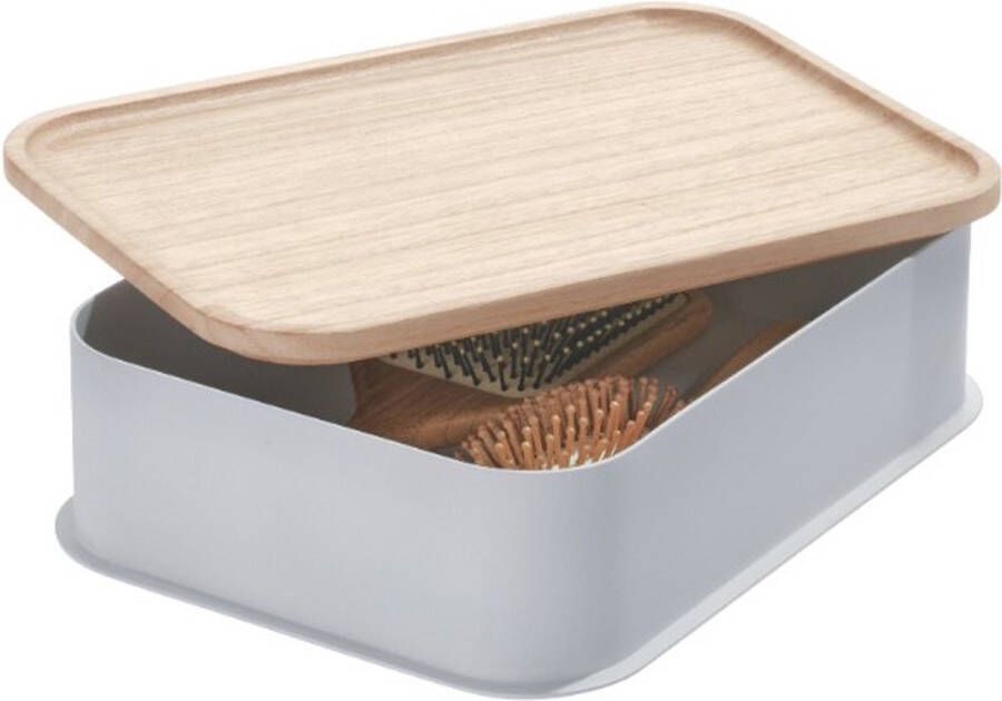 IDesign Opbergbox met Handvat en Deksel 30.2 x 21.3 x 12.7 cm Paulownia Hout Grijs Eco Storage