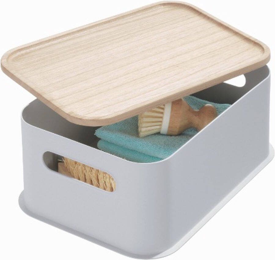 IDesign Opbergbox met Handvat en Deksel 30.2 x 21.3 x 12.7 cm Paulownia Hout Grijs Eco Storage
