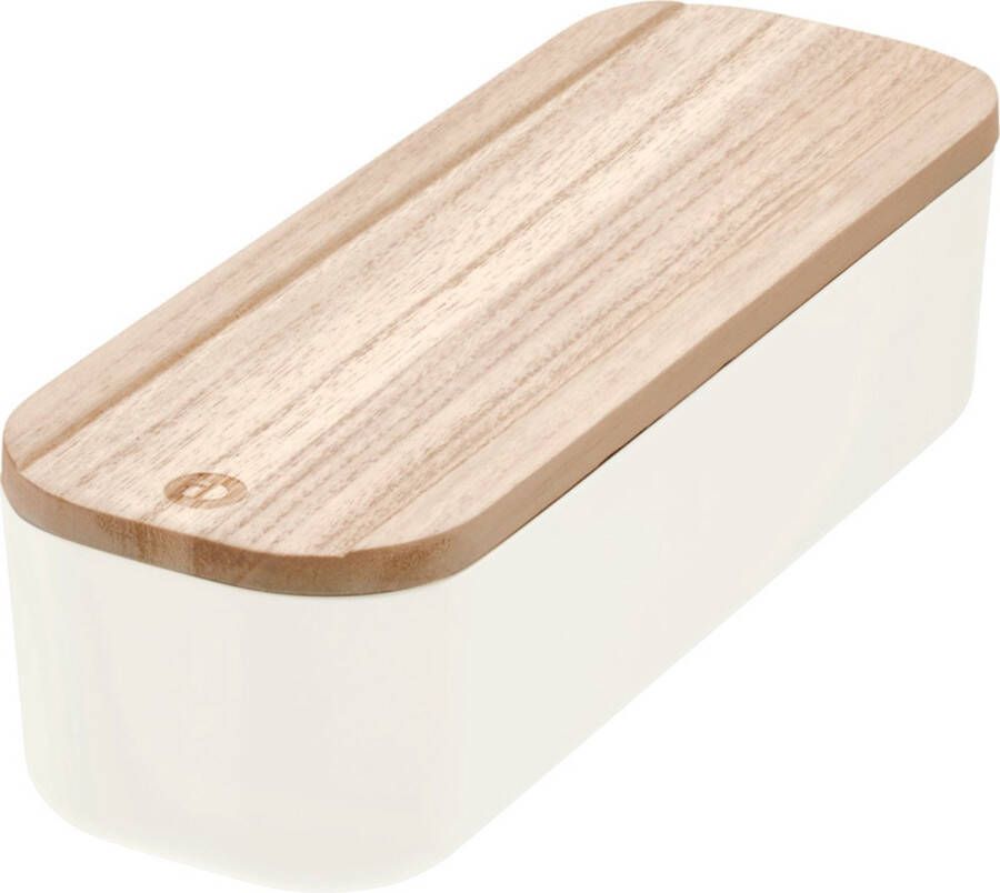 IDesign Opbergbox met Deksel Medium 9 x 27.5 x 6 cm GerecycledKunststof Hout Beige Eco Storage