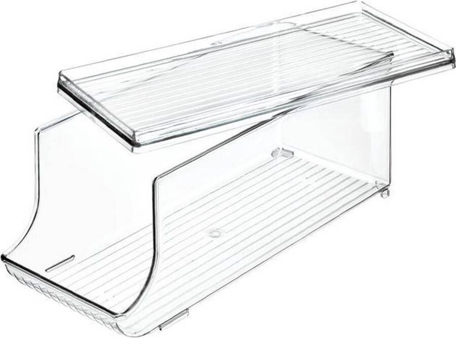 IDesign Koelkast Organizer voor Blikjes Met Deksel 14.6 x 34.9 x 14.6 cm Kunststof Transparant Fridge Binz