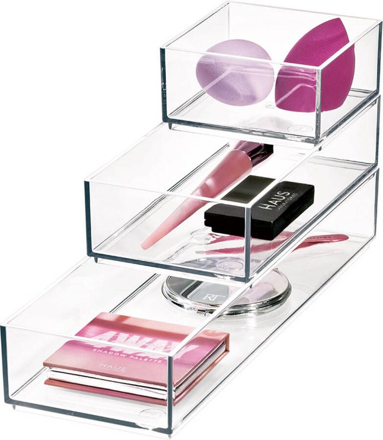 IDesign Stack & Slide Make-up Organizers Set van 3 Stuks Transparant Sarah Tanno Collection