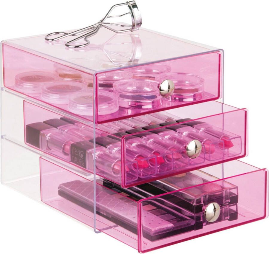 IDesign Transparant roze gekleurd make-up kastje Roze Sorteervakken & Stapelbaar