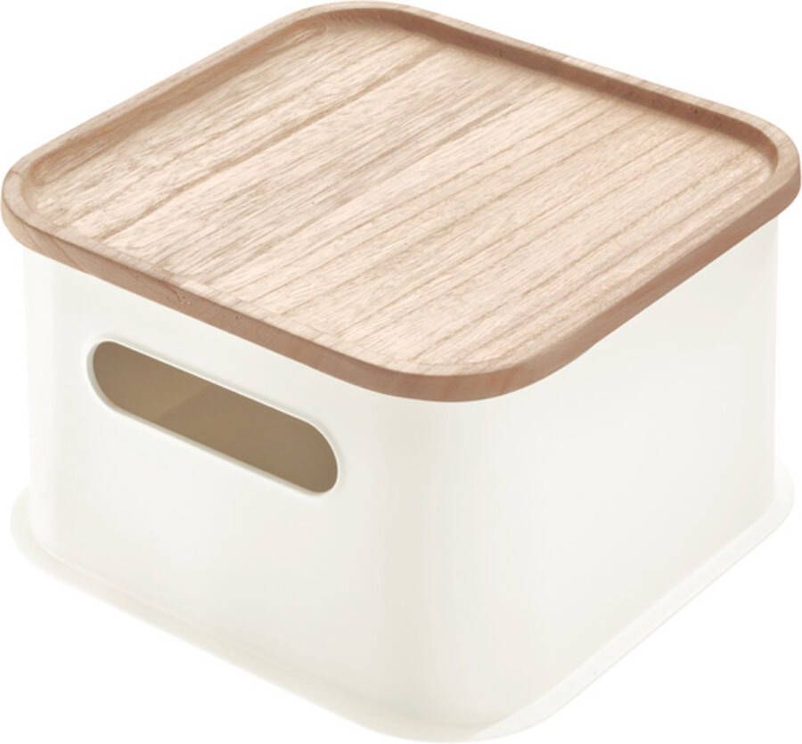 IDesign Opbergbox met Handvat en Deksel 21.3 x 21.3 x 12.7 cm Paulownia Hout Kokoswit Eco Storage