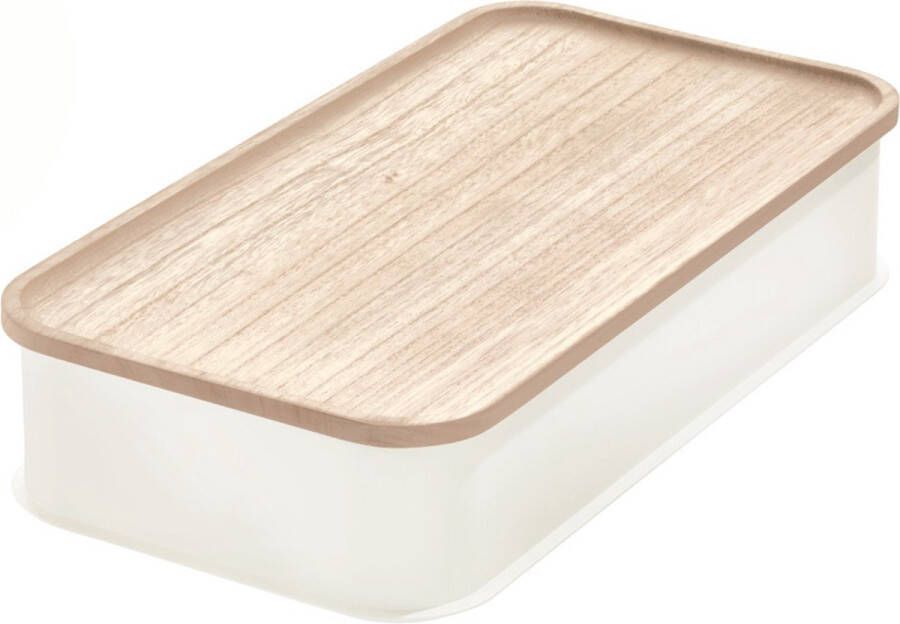 IDesign Opbergbox met Handvat en Deksel 21.3 x 21.3 x 12.7 cm Paulownia Hout Kokoswit Eco Storage