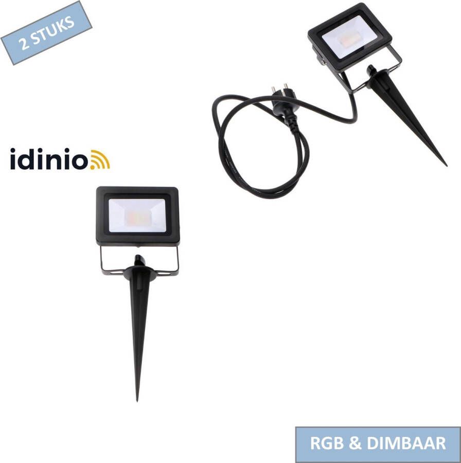 IDINIO Smart LED Tuinspot Dimbaar Bedienbaar met app RGB Multicolor IP65 Waterbestendig 2 stuks