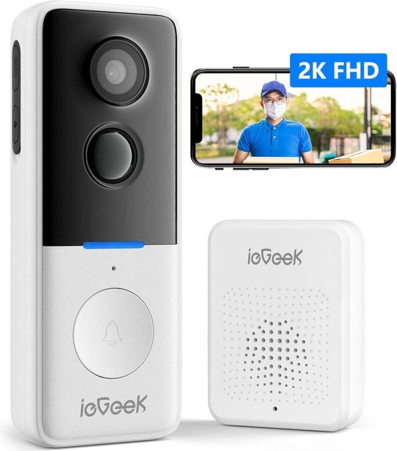 IeGEEK 1080P HD draadloze deurbel met camera draadloze videofoon met bel 2 4 GHz wifi PIR-bewegingsdetectie nachtzicht bidirectionele audio waterdicht voor buiten Batterij Aangedreven
