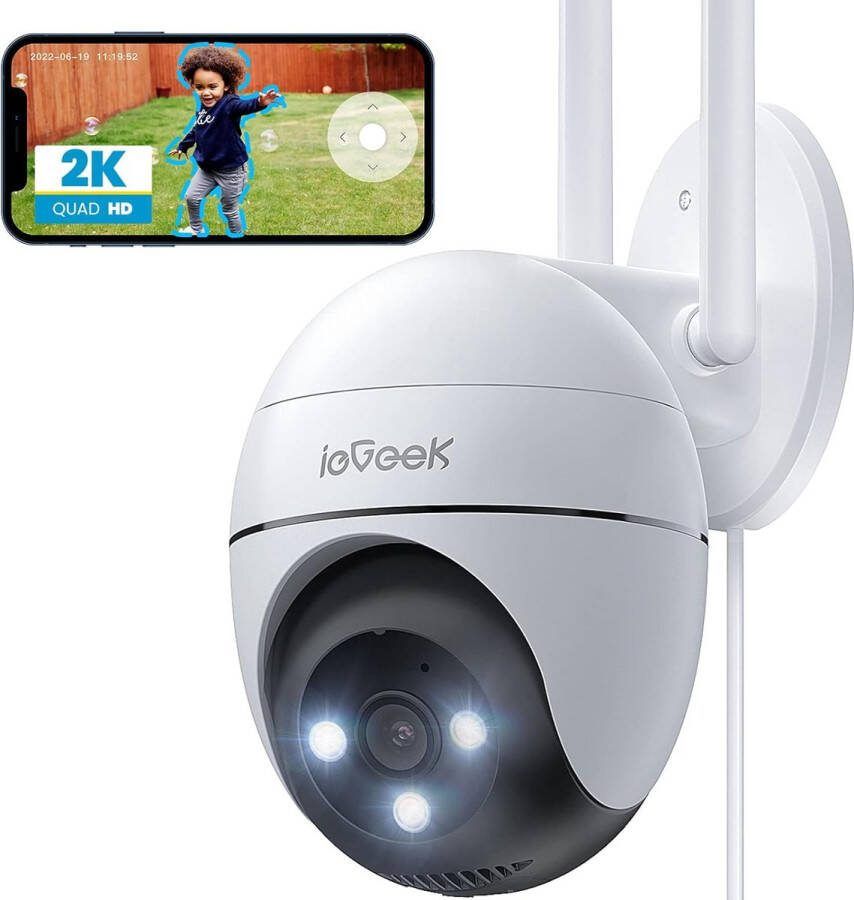 IeGEEK 2K Beveiligingscamera Buiten WIFI Bewakingscamera CCTV IP Security Camera met Humanoïde Automatisch Tracking Bewakingscamera Buitenshuis met Kleur Nachtzicht 2-weg audio PTZ werken met Alexa