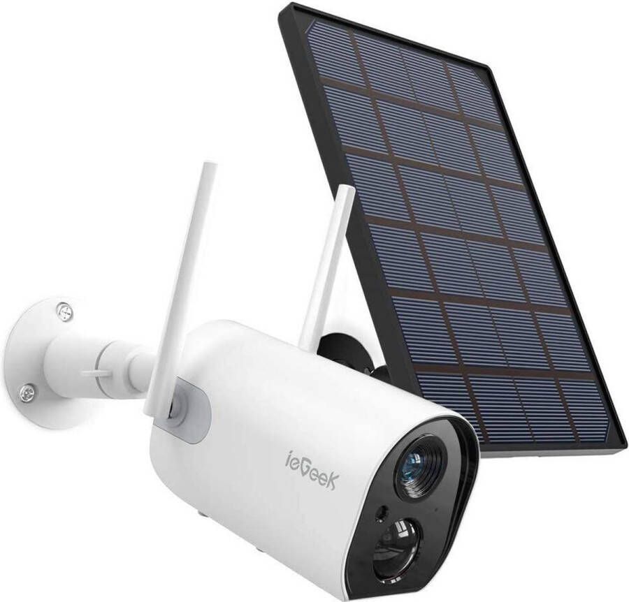IeGEEK 2K Buiten Bewakingscamera Batterij Wi-Fi met Zonnepaneel Wi-Fi IP Camera met Mobiele Telefoon App Controle PIR Bewegingsdetector 2-Weg Audio 30M Nachtzicht