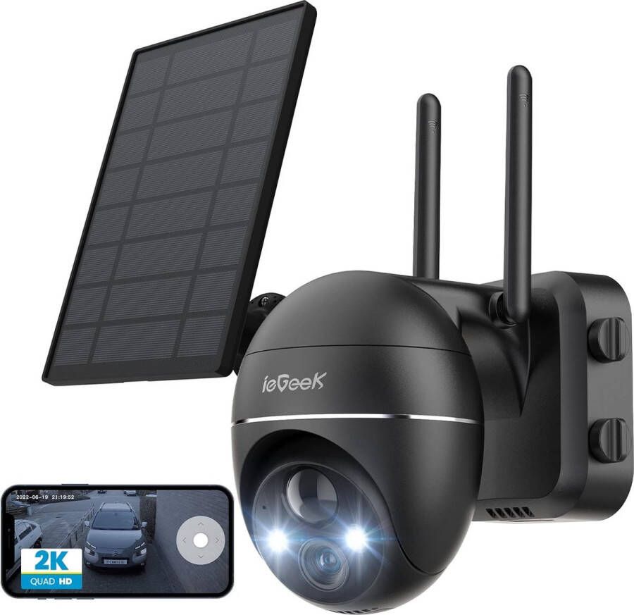 IeGEEK 2K PTZ Bewakingscamera Buiten Draadloos met Batterij Solar WiFi Beveiligingscamera voor thuis met Zonnepaneel en PIR Bewegingsdetectie Kleuren Nachtzicht CCTV IP Camera Security