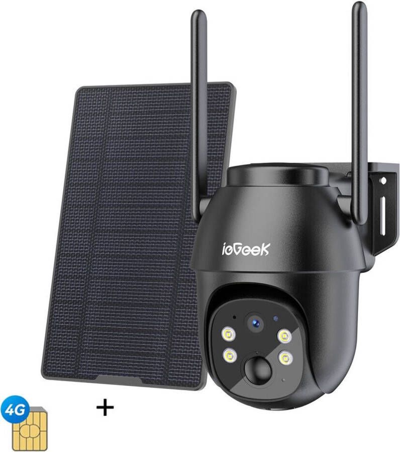 IeGEEK 4G LTE Beveiligingscamera Buiten 2K PTZ LTE Bewakingscamera Buiten Draadloos Zonder WIFI CCTV IP Security Camera Outdoor met Sim-Kaart met Zonnepaneel 355° 90° Draaien Humanoïde Bewegingsdetectie Tracking