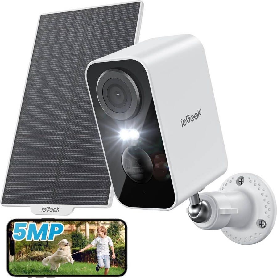 IeGEEK 5MP Beveiligingscamera draadloos buiten met zonnepaneelcamera's voor thuisbeveiliging CCTV-camera met kleurennachtzicht PIR menselijke detectie 2-weg gesprek IP66 waterdicht