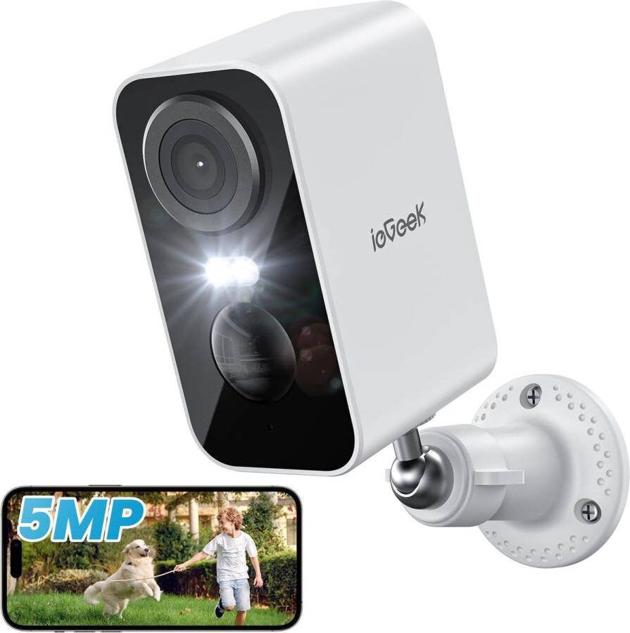 IeGEEK 5MP Buiten Beveiligingscamera Draadloos met Batterij met Schijnwerpers 2 4GHz Wi-Fi Camera Slimme Persoon voertuig huisdier Detectie met Directe Waarschuwingen Tweegesprek Werkt met Alexa
