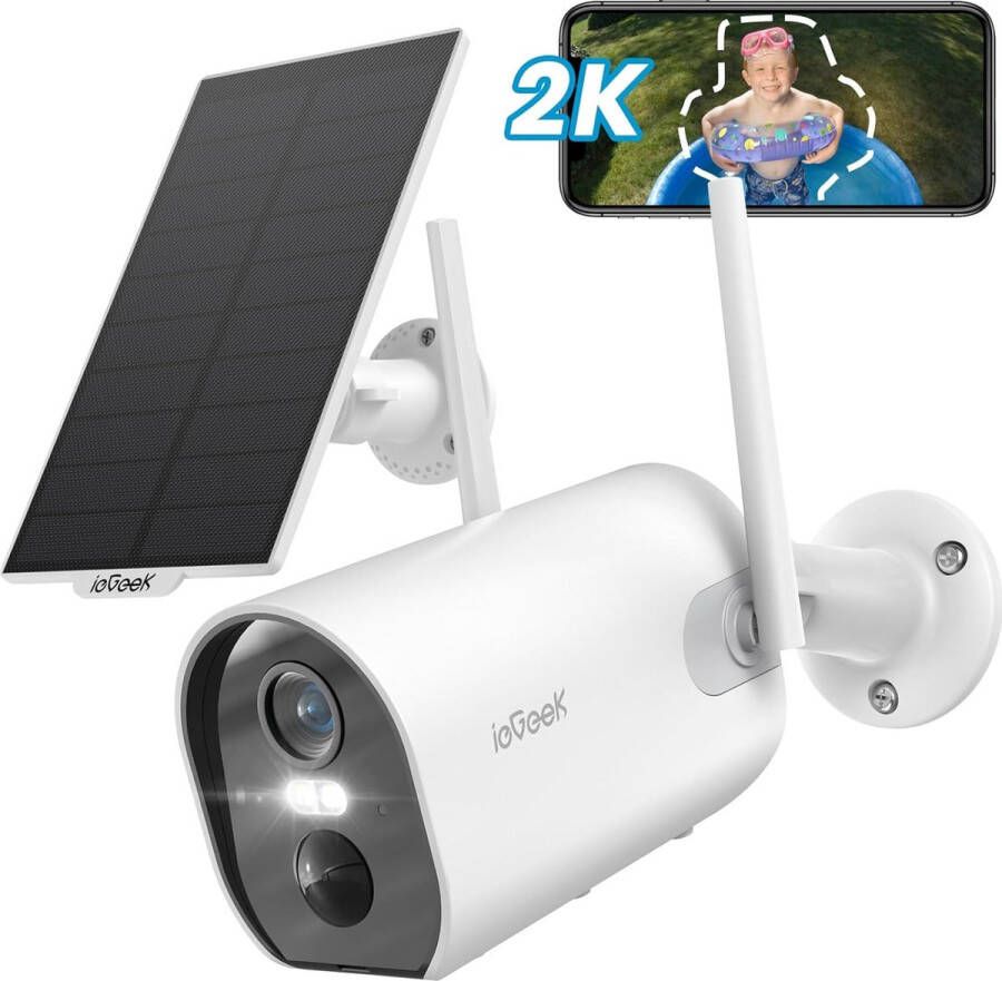 IeGEEK Beveiligingscamera Draadloze Buiten op batterijen 2.4G WiFi Buitencamera 2K Zonne-Beveiligingscamera's voor Thuis Spotlight en Sirene 3MP Kleurennachtzicht 2-Weg Praten PIR-Detectie SD Cloud