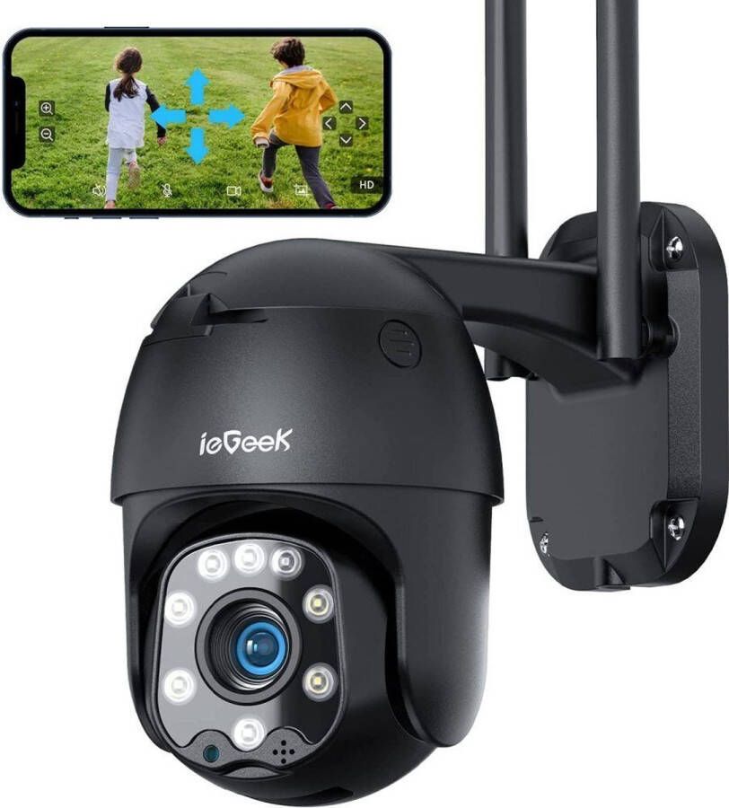 IeGEEK Draadloze WiFi Bewakingscamera voor Buiten Binnen 2MP IP-camera met Nachtzicht Tweewegaudio PIR-bewegingsdetectie Geluidssignaal AI-detectie IP65 Waterdicht