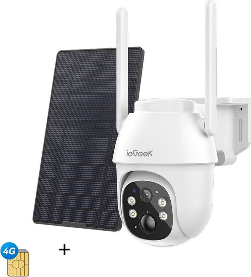 IeGEEK 4G LTE Cellulaire Beveiligingscamera Solar Met SIM-kaart Outdoor Draadloze Geen WiFi Bewakingscamera CCTV 2K HD PTZ Nachtzicht PIR Bewegingsdetectie Melding Alarm SD & Cloud Opslag IP64