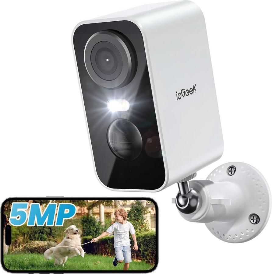IeGEEK 5MP Beveiligingscamera draadloos buiten met zonnepaneelcamera's voor thuisbeveiliging CCTV-camera met kleurennachtzicht PIR menselijke detectie 2-weg gesprek IP66 waterdicht Wit