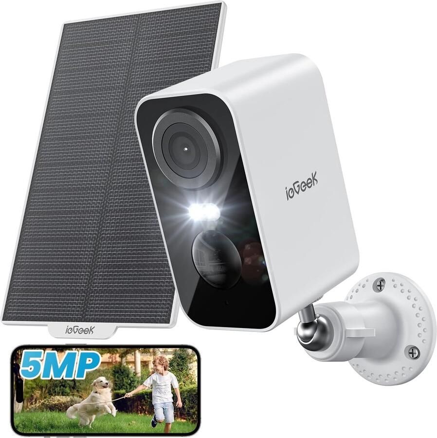 IeGEEK 5MP Solar Beveiligingscamera met Zonnepaneel Batterij IP-camera met Personen- Auto- Tiererkennung 2.4GHz Wi-Fi 2-way Gesprek PIR-bewegingsmelder kleuren nachtzicht