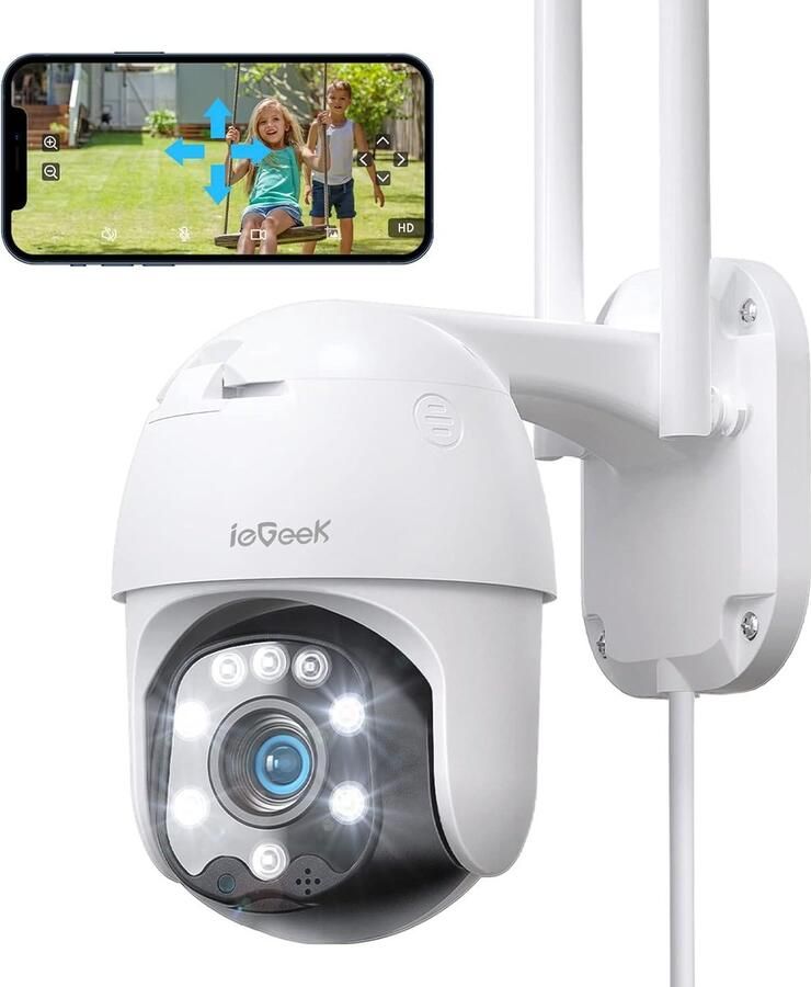 IeGEEK Beveiligingscamera Buiten 2K Bewakingscamera WiFi Camera Beveiliging Nachtzicht 24 7 Opname 360° Bewegingsdetectiealarm Tweerichtingsaudio Waterdicht