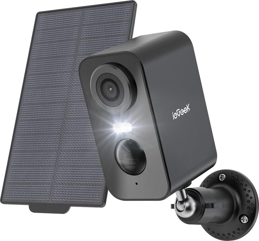 IeGEEK Bewakingscamera Buiten Draadloos met Batterij 2K 3MP WiFi Beveiligingscamera Solar met PIR Bewegingsdetectie Kleuren nachtzicht 2-Wegs Audio IP66 Waterdicht 2.4GHz WiFi