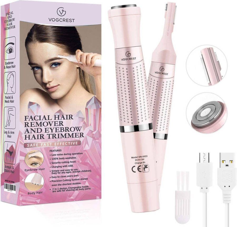 Ifoulki Wenkbrauwtrimmer & gezichtshaarverwijdering voor vrouwen 2-in-1 wenkbrauwscheermes en haarverwijderaar oplaadbare pijnloze wenkbrauwlippen Body Face Razors voor vrouwen…