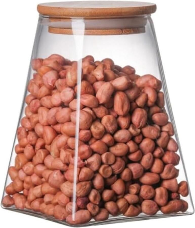 Igoods Voorraadpot Driehoekige Voorraadpot Glazen Voorraadpot Luchtdicht Houten Deksel 12cm