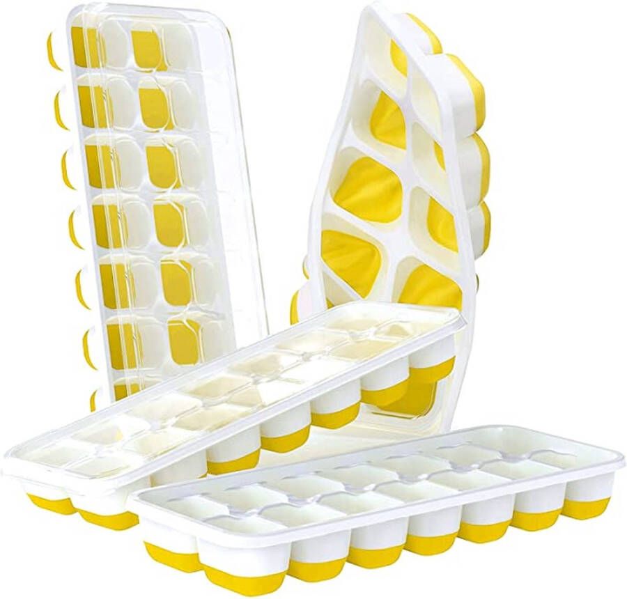 Igoods Ijsblokjes maker met deksel Siliconen ijsblokjesvorm BPA vrij met silicone bodem 2 x Geel