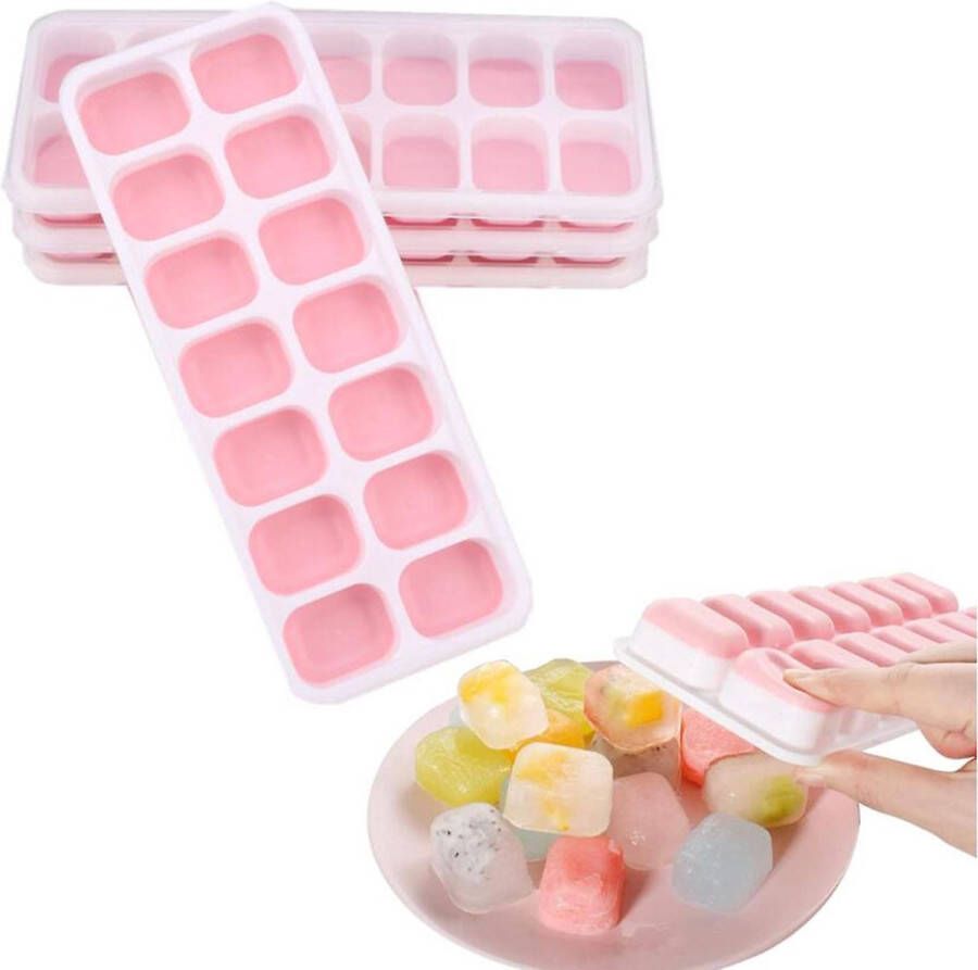 Igoods Ijsblokjes maker met deksel Siliconen ijsblokjesvorm BPA vrij met silicone bodem 2 x Roze