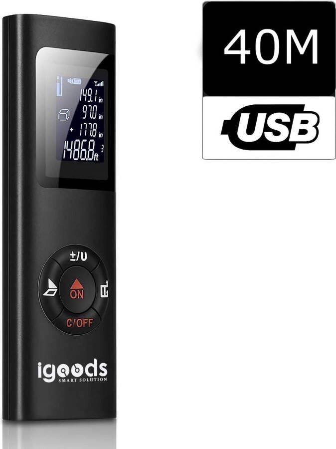 Igoods Laser Afstandsmeter Lasermeter 40M USB Oplaadbaar Inclusief Polsband