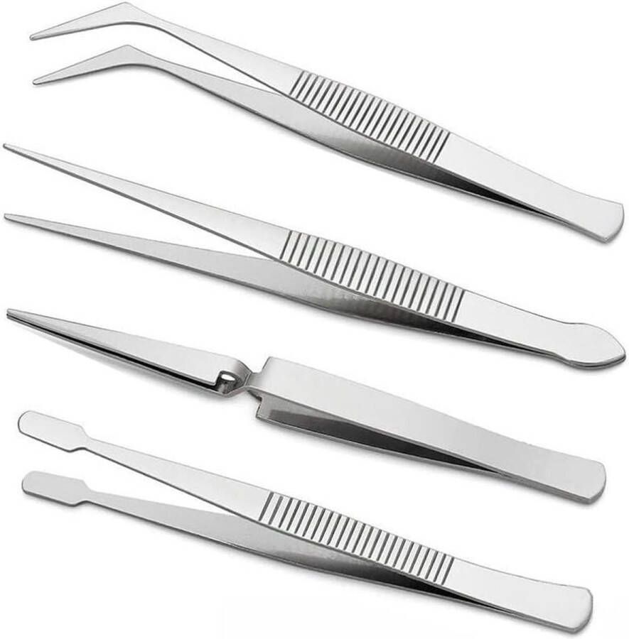 Igoods Pincet Set 4-delige Pincet Set Professionele Hobbypincet Set Knutselen Sieraden Elektronica RVS