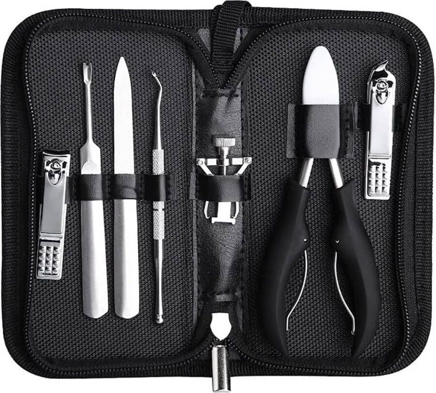 Igoods Professionele Manicure Set 7-Delige Manicure Set Nagelknipper Nagelschaar Ingegroeide Teennagel Nagelvijl Teennagels Vingernagels Met Opbergetui Zwart